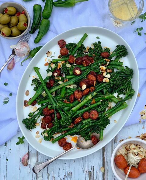 [AD] Spanish Tenderstem® with chorizo, garlic & almonds