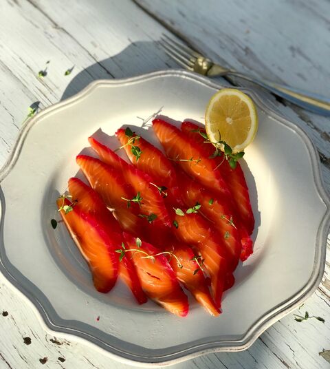 Beetroot, Orange, Coriander & Gin Cured Salmon