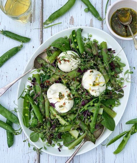 Burrata, British Asparagus & Pea Salad