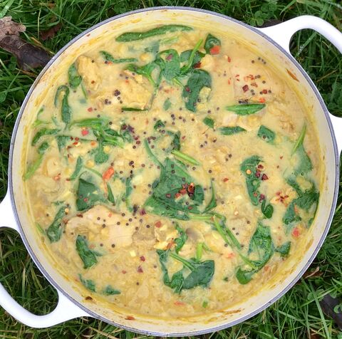 Chicken & Lentil Saag Curry is coming to you early this week with this creamy chicken and