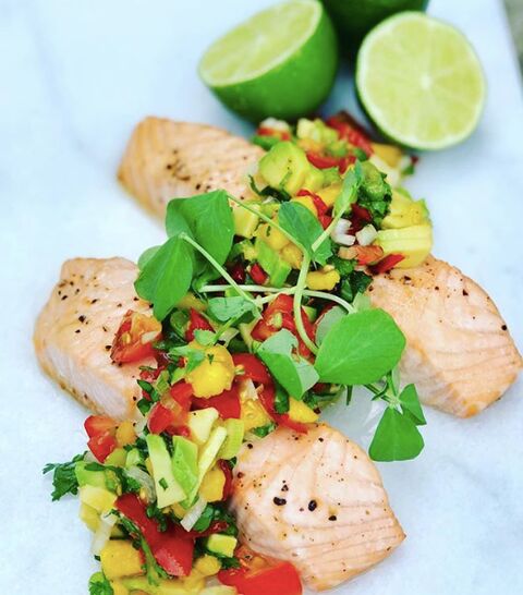 Glazed Salmon With Avocado & Mango Salsa