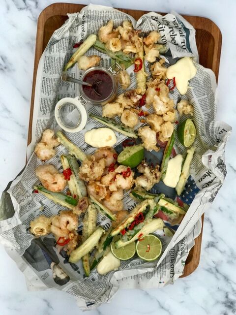 Prawn, Squid & Courgette Tempura