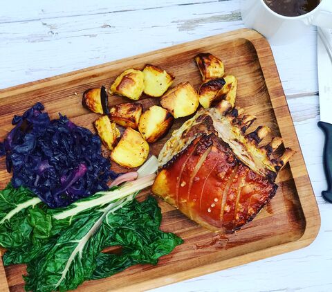Roast Rack of Pork with Spiced Red Cabbage & Cider Gravy