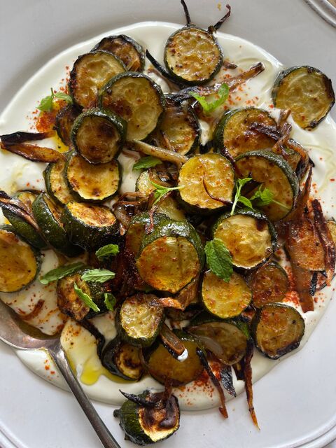 Roasted Courgettes & Shallots with Whipped Feta