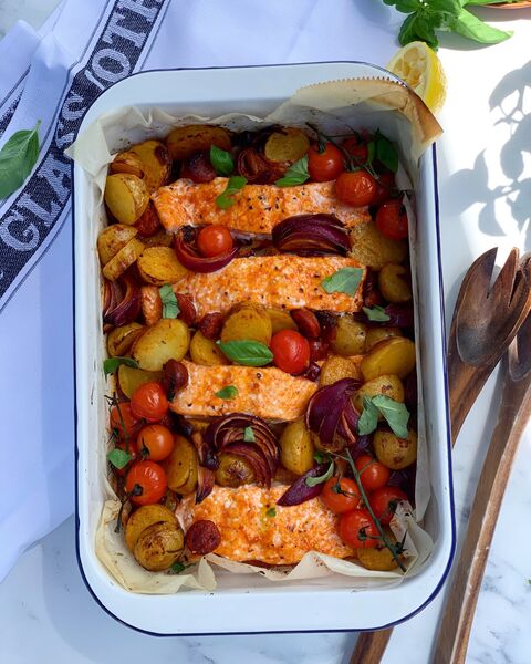 Salmon Chorizo & Potato Traybake
