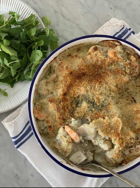 Salmon, Scallop & Cod Gratin