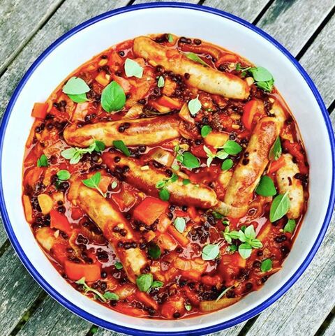 Sausage & Beluga Lentil Casserole