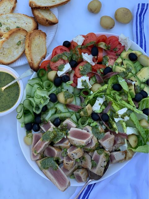 Seared Yellowfin Tuna Nicoise with Salsa Verde