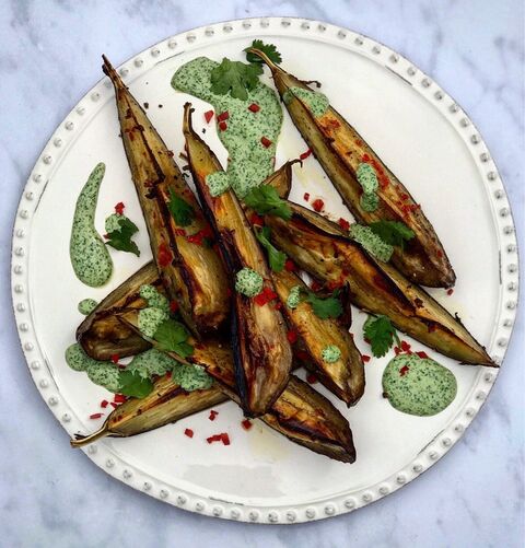 Spiced Aubergine with a Coriander & Yogurt Sauce