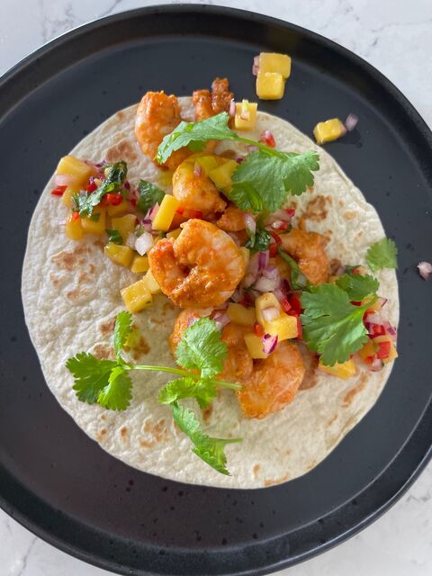 Tandoori Prawn Tacos with Mango & Chilli Salsa
